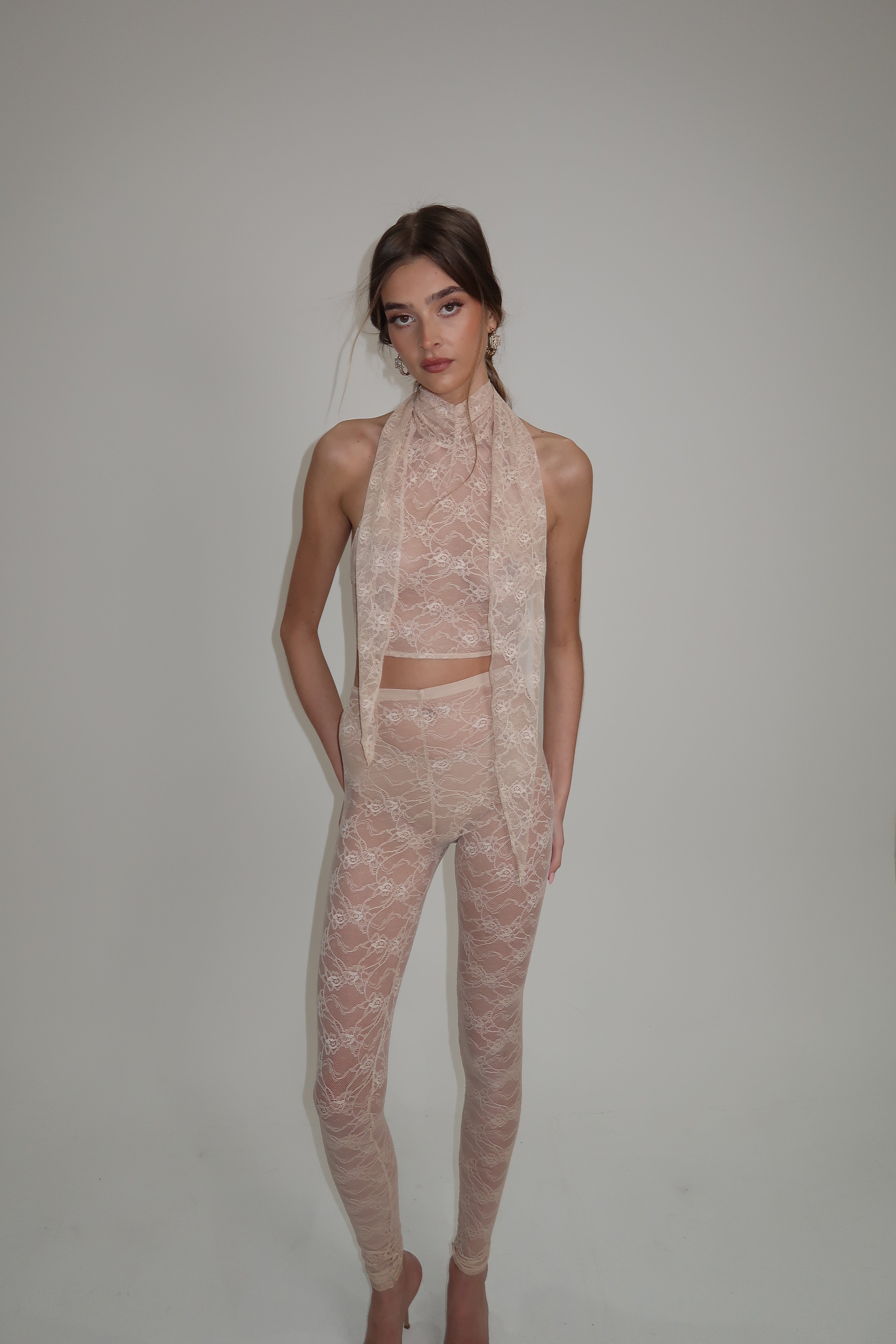 Lace floral nude lace two piece